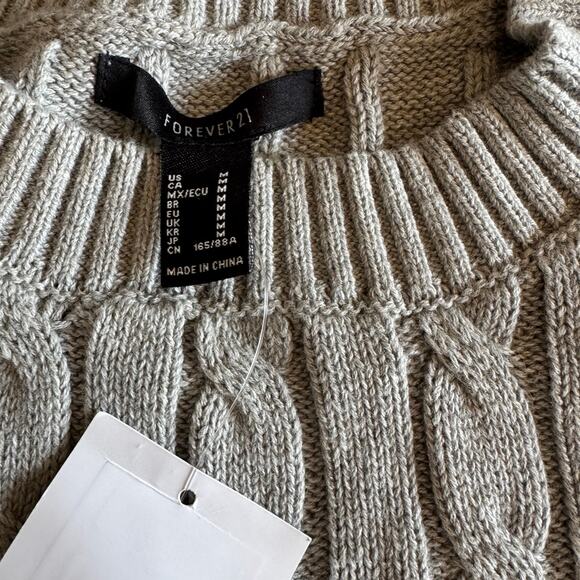 New! Forever 21 Grey Cable Knit Sweater Vest 100% Cotton Ladies Medium - Picture 6 of 10